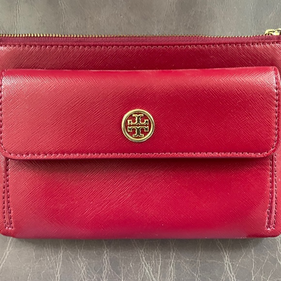 DARK SAHARA SAFFIANO LEATHER "ROBINSON" REVA ZIP POUCH CLUTCH WALLET - Picture 1 of 4